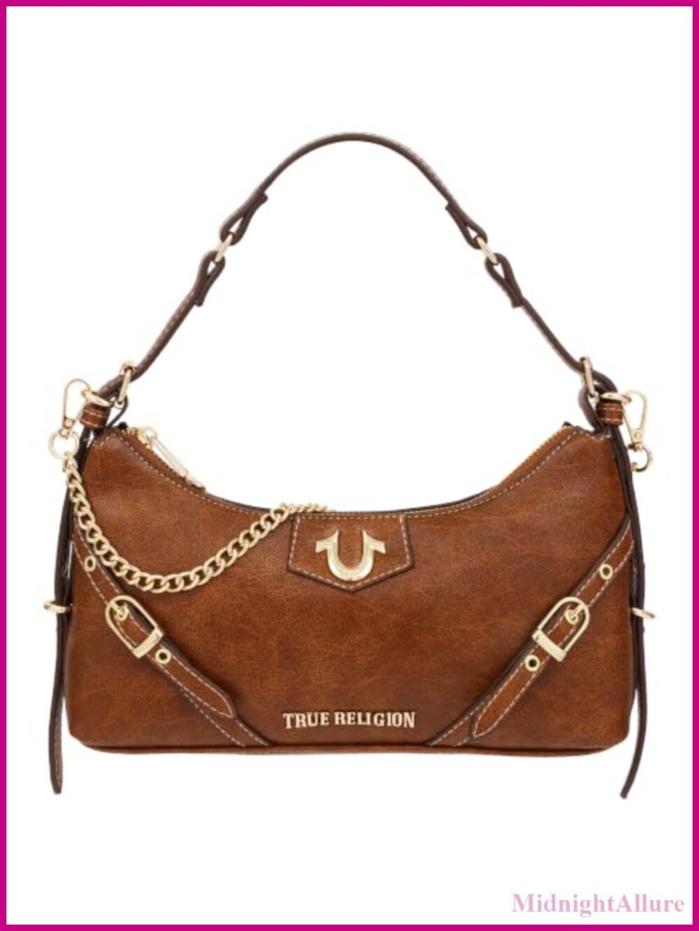 Baguette Shoulder Bag with Adjustable Strap and Horseshoe Hardware